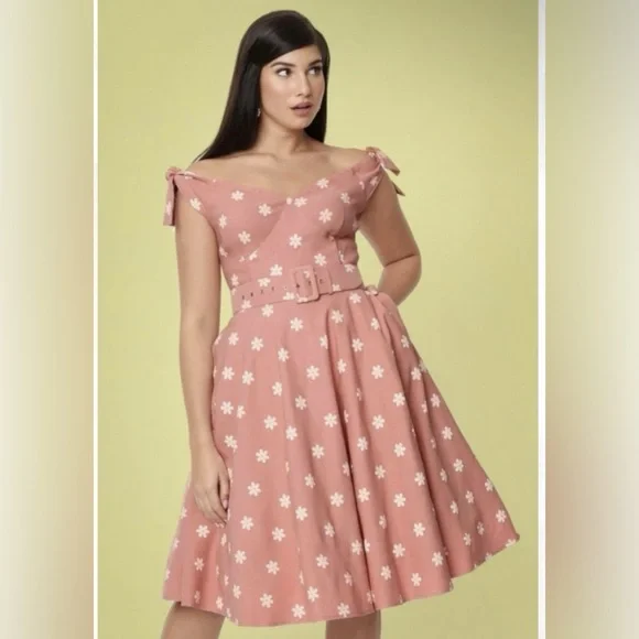 Unique Vintage 50s Prairie Daisy Swing Dress in Powder Pink, Size Large, NWT! - Picture 2 of 16